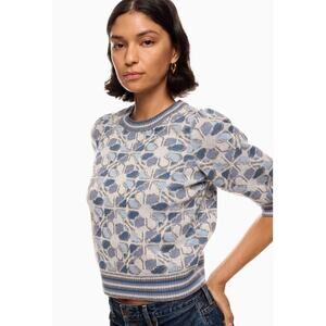 Adam Lippes x RTR Puff Sleeve Jacquard Knit Crew Neck Sweater